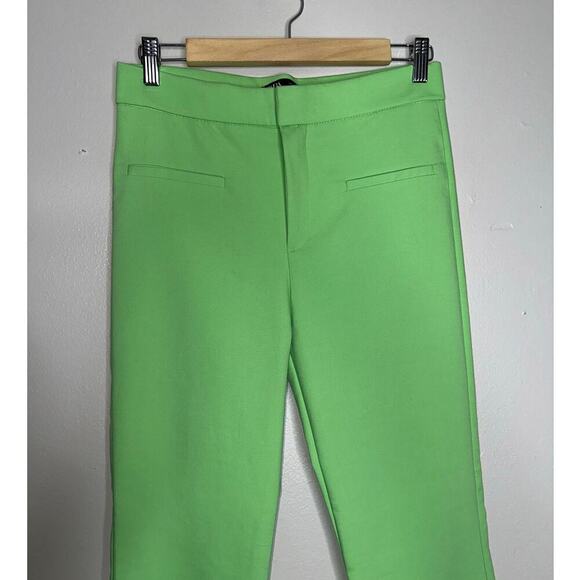 Zara High Rise Kick Flare Pants Neon Green Size Medium Retro Minimalist Trousers - Picture 3 of 6